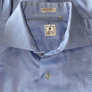 Peter Millar Diagonal Blue/White Stripe Shirt, 16L EUC